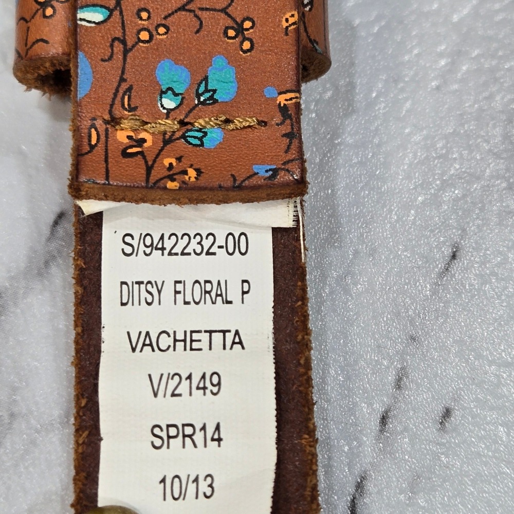 GAP Womens Medium Brown Leather Belt Ditsy Floral Vachetta Brass Buckle Skinny - Picture 4 of 8